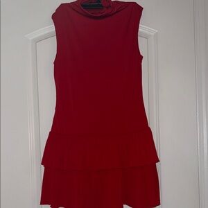 Elegant Red Turtle neck Sleeveless Dress